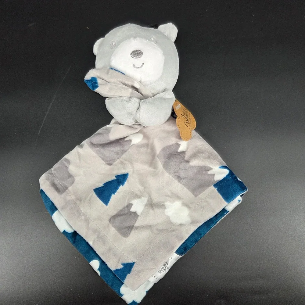 Baby Essentials Gray Bear Security Blanket Lovey Mountain Cloud Navy Blue NWT
